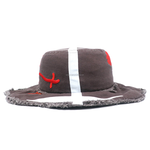 Trendy Cool Raw Edge Embroidery Logo Bucket Hat, Color <b>Block</b> Top Fashion Stylish Design Hat - Product Image 2