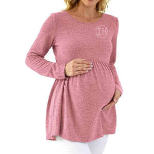 Hauts de maternité personnalisés doux et respirants de style européen à manches longues, avec ourlet évasé plissé, <span class=keywords><strong>t</strong></span>-shirts décontractés pour la <span class=keywords><strong>grossesse</strong></span> printemps-é<span class=keywords><strong>t</strong></span>é - Product Image 3