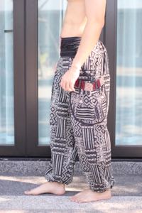 กางเกงฮาเร็มผ้าฝ้าย100% กระเป๋าโอเวอร์ไซส์เอวยางยืดลำลอง - Product Image 3