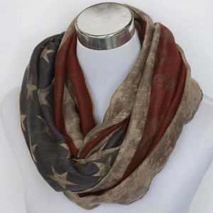 Los Estados Unidos bandera bufanda <span class=keywords><strong>estrella</strong></span> de cinco puntas impreso rayas beige hilo bufanda collar, collar de boda - Product Image 3