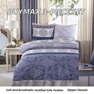 Ensemble de housse de couette Buymax 3 pièces <span class=keywords><strong>200x200</strong></span> cm 100% coton renforcé Motif floral Certifié Oeko-TEX Fermeture à glissière Taies d'oreiller - Product Image 4