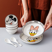 Service de table en céramique Mickey, coffret cadeau premium, vaisselle en céramique Mickey dessin animé, ensemble bol, tasse et assiette individuels