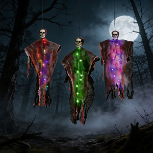 Déguisement d'Halloween Horreur Sang, Tissu Gaze Crâne Fantôme Lumineux Vert Coloré, Décoration Suspendue pour Maison Hantée - Product Image 1