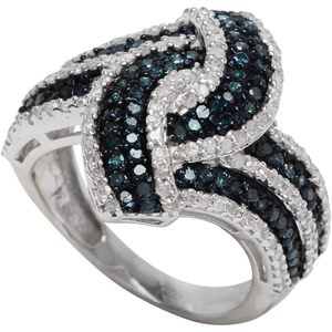 Jewelspaark <b>Diamond</b> <b>Ring</b> 1.27 Cttw Round Cut White And Blue Enhanced 925 Sterling Silver Engagement Jewelry For Women - Product Image 2