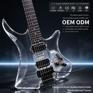Guitare électrique sans tête en acrylique transparent, corps transparent, 6 cordes, double humbucker, pont tremolo, guitare de voyage OEM - Product Image 1