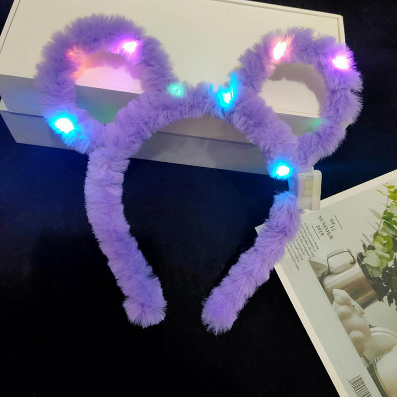 New Cute Children Girl Glowing Plush Hairband Wholesale Cat Ear Led Flashing Headbands