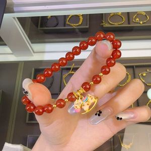 Bracelets porte-bonheur rouges perlés pour femmes, style chinois, signe du zodiaque Cheval, bracelet extensible fait main, bijoux d'amitié, accessoires - Product Image 5