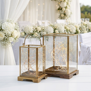 Wholesale Brass Antique Metal Framed Glass <b>Hurricane</b> Candle Holders for Wedding Events Decoration - Product Image 1