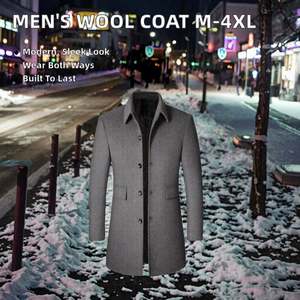 Manteau en laine mélangée polyester épaisse écologique pour <span class=keywords><strong>homme</strong></span>, automne-hiver, longueur régulière, col rabattu, bouton, <span class=keywords><strong>trench</strong></span>-coat, tailles M-4XL - Product Image 1