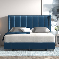 Cadre de Lit Moderne Taille Double avec Tiroirs de Rangement Tête de Lit Capitonnée Rembourrée Sommier à Lattes en Bois Support pour Matelas