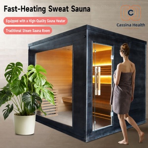 Cabine de sauna extérieure moderne <span class=keywords><strong>Cassina</strong></span> Black 2360 mm en hemlock foncé, préfabriquée, chauffage rapide 185F, certifiée ETL et FSC, qualité commerciale - Product Image 3