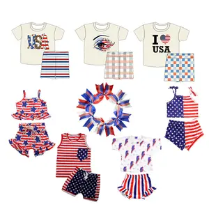 Wholesale 4th Of July Clothing Independence Day Kids Clothes Cute Baby Outfits Toddler Girls Clothing Sets