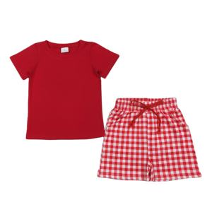 Conjunto de Ropa para Bebé Niño de 2 Piezas, Camiseta y Pantalones Cortos a Cuadros de Algodón y Spandex, Estilo Casual, Primavera-Otoño, Tela Worsted, RTS Boutique - Product Image 1