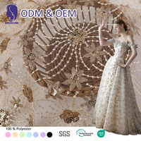 Tissu en dentelle française de luxe, maille tricotée, tulle brodé, paillettes, perles, robes de mariée, robes de soirée, 100% polyester, filles et garçons