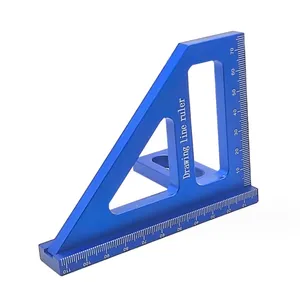 Ferramenta de medição de layout de alta precisão, extrator quadrado para carpintaria, liga de alumínio azul, ângulo de tração, triângulo de esquadria