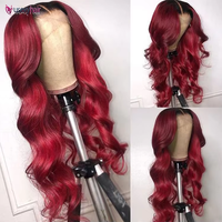 Venta al por mayor, MOQ bajo, peluca de ondas corporales 99J Borgoña, encaje frontal HD 13x6, 100% cabello humano virgen, proveedor de pelucas teñidas, OEM ODM