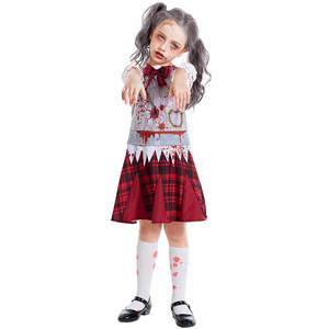 Nuevo disfraz de fiesta Zombie Bloodstained Red Plaid estudiante Cosplay vestido para niñas - Product Image 4