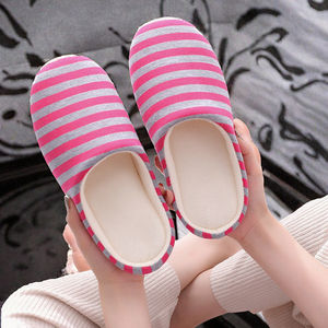 Chaussons d'intérieur chauds et confortables pour l'hiver et le printemps, respirants, semelle extérieure en EVA, doublure en coton, velours rayé, semelle épaisse silencieuse pour femmes et hommes - Product Image 3