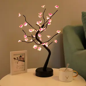 Toptan 3d yılbaşı ağacı lamba-Ev dekorasyonu Mini masa LED kiraz çiçeği ağacı lambası pembe ışık masa Bonsai ağacı ışık pil USB kumandalı