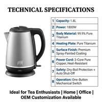 Bouilloire électrique 99,9 % titane 1,8 L, thermostat de contrôle de température, ébullition rapide, arrêt automatique sécurisé, pour la cuisine et la préparation du thé à la maison