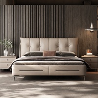 Lit double king size industriel moderne en cuir véritable italien, cadre de lit capitonné de luxe pour chambre principale, mobilier de villa