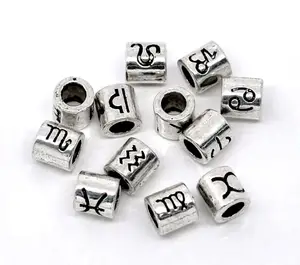 12pc metal antique silver horoscope astrology Zodiac signs charms twelve tube charm for jewelry bracelets making