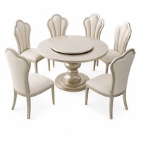 Restaurant- und Hotel-Esstisch-Set mit 6 Stühlen, Massivholzrahmen, Umweltfreundlich, Langlebig, Luxuriös, Rund, Kommerzielle Möbel