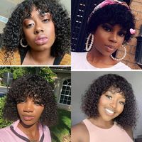 Perruque Afro Bouclée Profonde Ombre Marron Mayqueen10A, Cheveux Humains de Vison Bruts Indiens à Cuticule Entière, Perruques Bob Sans Lacet Frontal Avec Frange