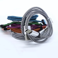 Kabel Data Tipe-C 1m 3 Kaki Berbahan Nilon Kepang dan Aluminium Alloy, Kabel Pengisi Daya Micro-USB 3 Kaki dengan Konektor Kepala USB Tipe C