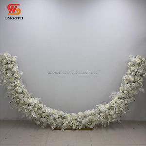 Chemin de table floral en soie artificielle blanche lisse, motif asymétrique brisé, 1,8-2,4 m, pour décoration de centre de table d'allée de mariage - Product Image 6