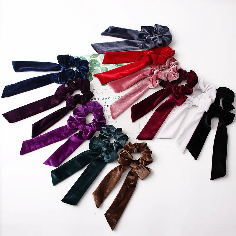 Nieuwe Stijl 12 Kleuren Mode Haarband Voor Vrouwen Grote Boog Streamers Scrunchies Haar Banden Fluwelen Scrunchies