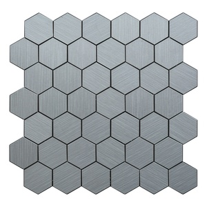 Foshan Factory Grey Hexagon Brushed Aluminum Peel and Stick Mosaic <b>Tile</b> for Wall Decoration - Product Image 1