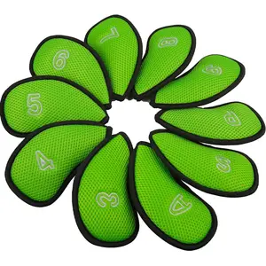 绿色涤纶高尔夫刺绣数字铁棒头套套装适合大多数品牌高尔夫铁棒头