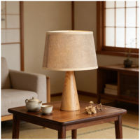 Lampe de table sur base en bois avec abat-jour rond en tissu lin, design scandinave moderne pour chambre et bureau, lampe de lecture flexible