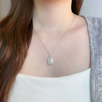 Collana con Pendente Ovale Halo in Oro Bianco 18K con Diamante Coltivato in Laboratorio, Lussuoso Gioiello Brillante per Donne