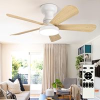 Ventilateur de plafond noir mat de 52 pouces avec lumière, 5 pales en bois de noyer, application Wi-Fi intelligente Alexa, 6 vitesses, réversible, montage encastré, LED dimmable