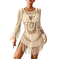 Nouvelle Robe de Plage 2026 en Mousseline Crochetée à la Main, Col Rond, avec Pompons et Motifs Floraux Faits Main – Idéale comme Cache-Maillot, un Bestseller Transfrontalier