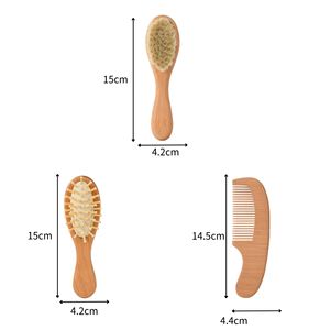 Juego de 3 piezas de cepillos y peines para bebé: cepillo de champú de lana suave y peine de madera, cepillo de pelo de madera natural con cojín de aire para bebé - Product Image 2