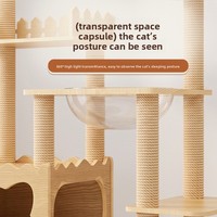 Arbre à chat en bois massif au design épuré avec lit et bureau pour chat, conception peu encombrante pour la maison, griffoir et jouets confortables de type capsule