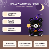 Peluche d'Halloween personnalisée en forme d'ours, jouet en peluche doux, poupée magique avec chapeau de sorcière, badge citrouille, baguette magique, décorations, faible MOQ, support OEM ODM