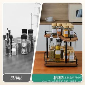 Wooden Spice Rack 2 Tier Adjustable Display <b>Shelf</b> Kitchen Countertop Storage Multi Function - Product Image 5