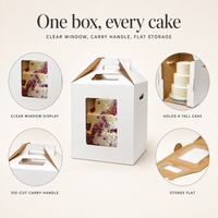 Boîte à gâteau blanche avec fenêtre et poignée, boîte d'emballage pour gâteau à toit plat, boîte à pâtisserie pour gâteau de mariage, boutique de desserts, logo personnalisé
