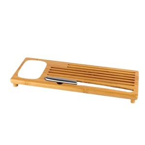 Planche à découper en bambou 45,5x17,7cm avec plateau à sauce et porte-couteau pour la découpe du pain à la manière européenne - Product Image 5
