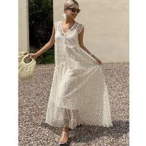 ชุดเดรสออกงานฤดูร้อนสำหรับผู้หญิง ขายส่ง แบบไม่มีแขน ผ้าลูกไม้ ทรงเข้ารูป เอวสูง <span class=keywords><strong>ล</strong></span>ายเรียบ ยาวค<span class=keywords><strong>ล</strong></span>ุมเท้า - Product Image 5