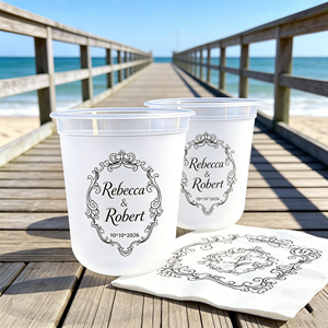 Name <b>Date</b> Printing Logo Cold Drinking Clear Disposable Party Takeaway Cups 8oz 600ml With Dome Lids Yard Bar Wedding Plastic Cup - Product Image 1