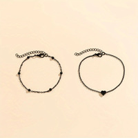 Ensemble de chevillères cœur noir, chaîne fine, bijoux de pied perlés, réglables, accessoire de vacances à la plage pour femme