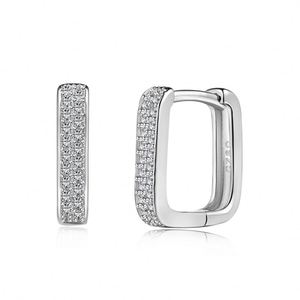 Dylam Classic Fashion Design S925 <b>Silver</b> Rhodium Plated Hypoallergenic Diamond 5A Zirconia Sparkle Rectangle <b>Hoop</b> Earrings - Product Image 1
