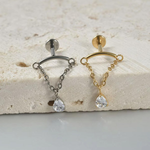 Titanium Plated Zircon Chain <b>Earrings</b> With <b>Studs</b> For Ear Piercing Jewelry Party Fashion Accessories - Product Image 2