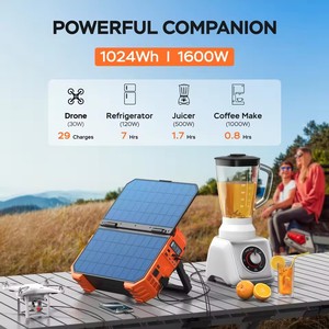 Générateur solaire 1600W avec panneau solaire 40W, station portable LiFePO4 1024Wh, contrôleur MPPT, batterie externe pour utilisation d'urgence en extérieur - Product Image 3