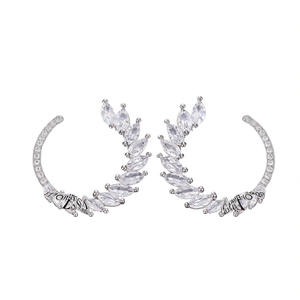 Orecchini a polsino E2050 in oro bianco con cristalli e strass a forma di pianta, gioielli di lusso da donna per matrimonio con montatura a griffe - Product Image 1